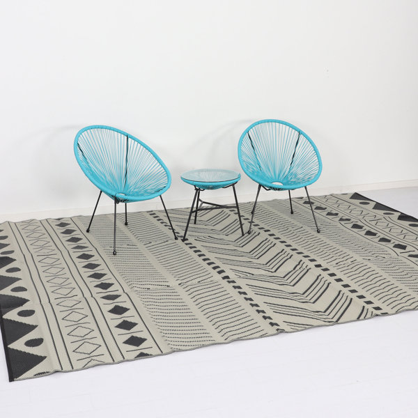 Bloomsbury Market Outdoor Rug 270x360cm BAMAKO BlackBeige Jacquard, Reversible, Rectangular